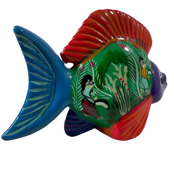 Colorful Mexican Folk Art Hand Painted Ceramic Fish Figurine 7” x 5” - Picture 8 of 12